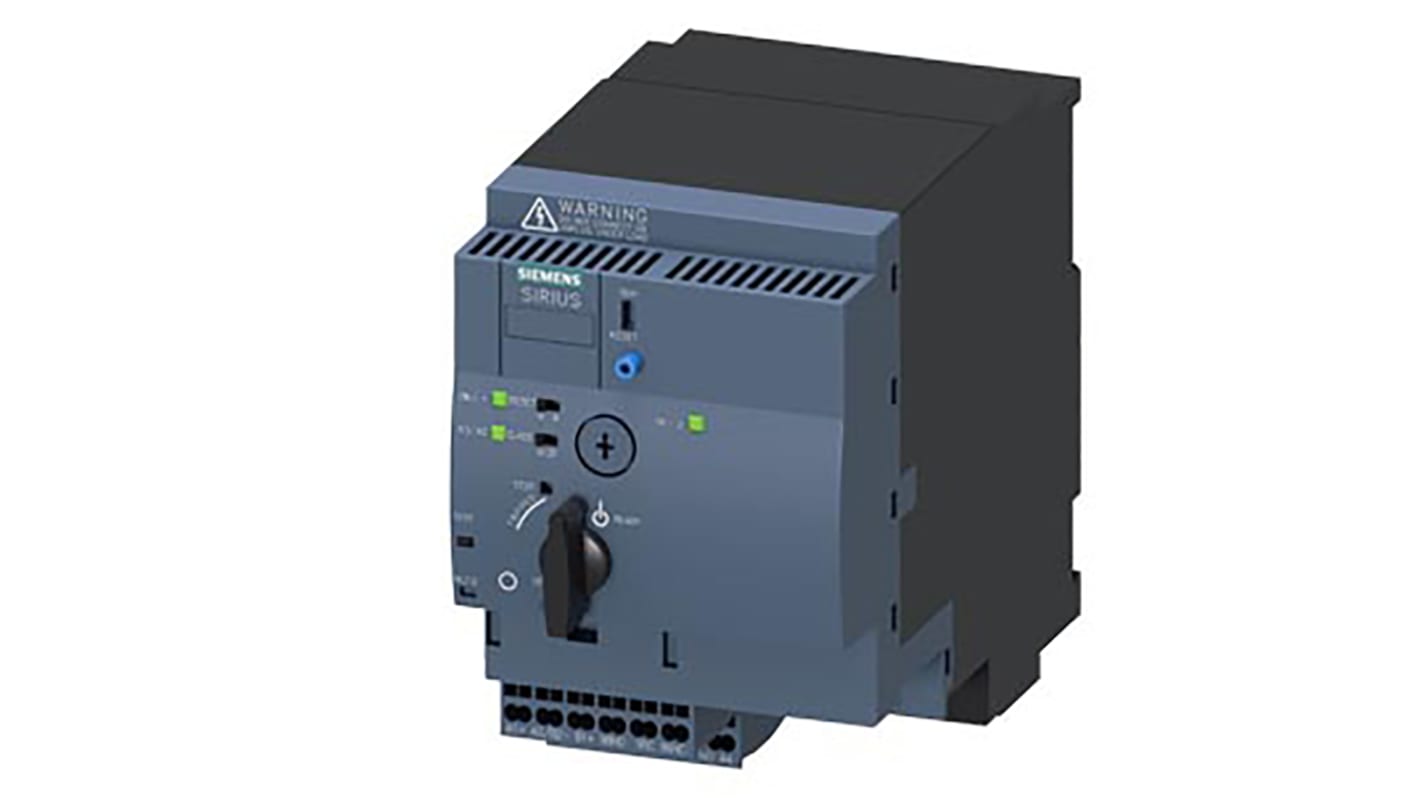 Starter DOL Siemens 3RA6250-2CB33 per motori, 3 fasi, 3 kW, 690 V, montaggio su guida DIN, dimensioni 90x165x137,5 mm.