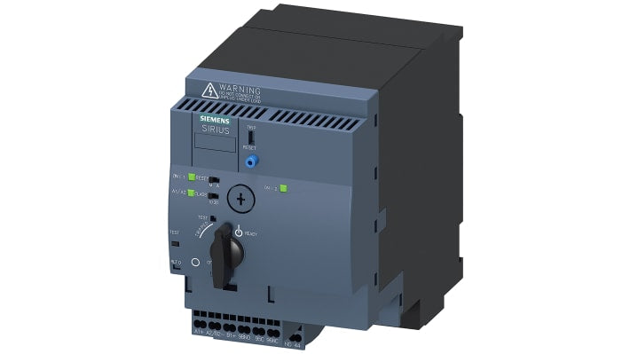 Starter DOL Siemens 3RA6250-2CB33 per motori, 3 fasi, 3 kW, 690 V, montaggio su guida DIN, dimensioni 90x165x137,5 mm.