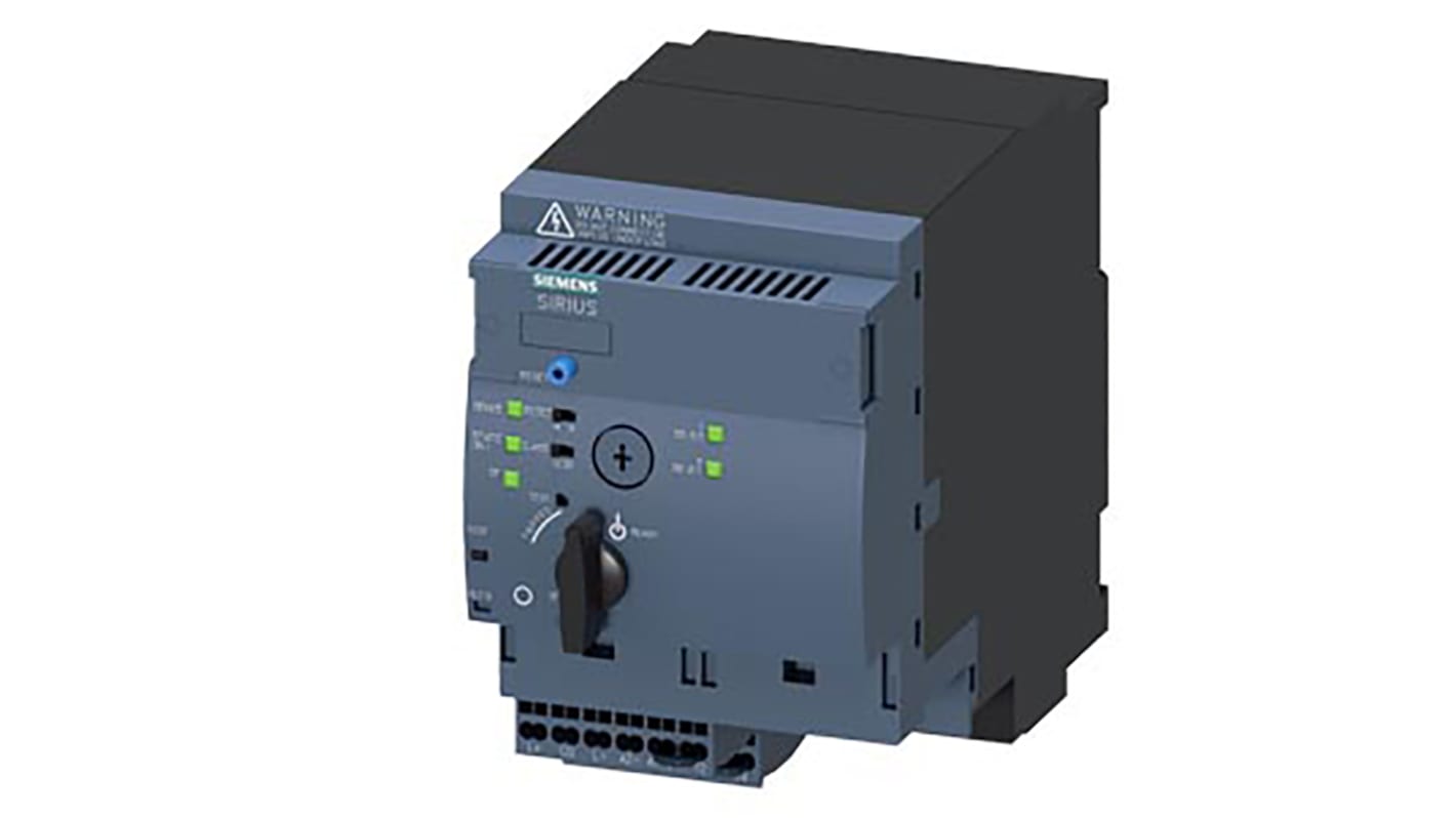 Starter DOL Siemens 3RA6500-2CB43 per motori 3 fasi, potenza 3 kW, montaggio su guida DIN, dimensioni 90x165x137,5 mm.