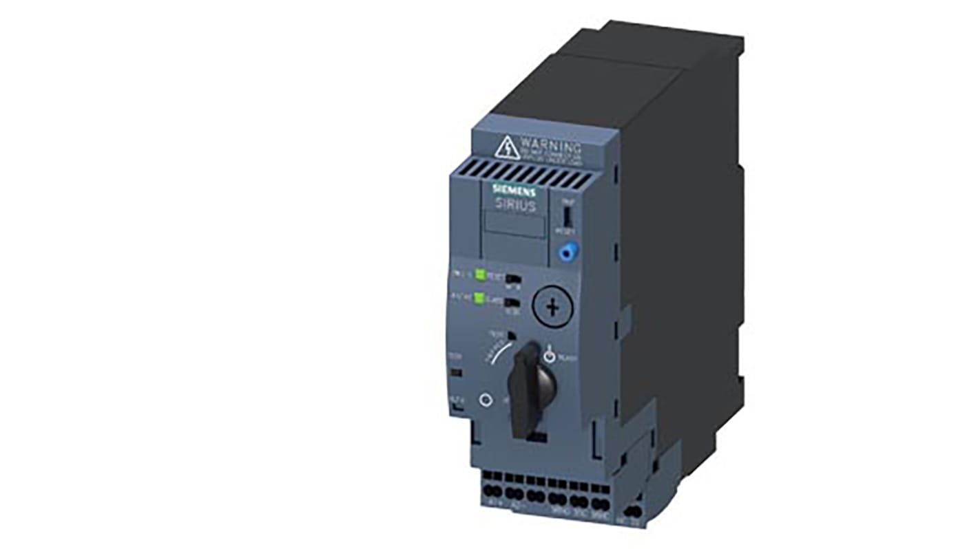 Starter DOL Siemens 3RA6120-2DP33 per motori, 7,5 kW, 12 A, montaggio su guida DIN, dimensioni 165x137,5x45 mm.
