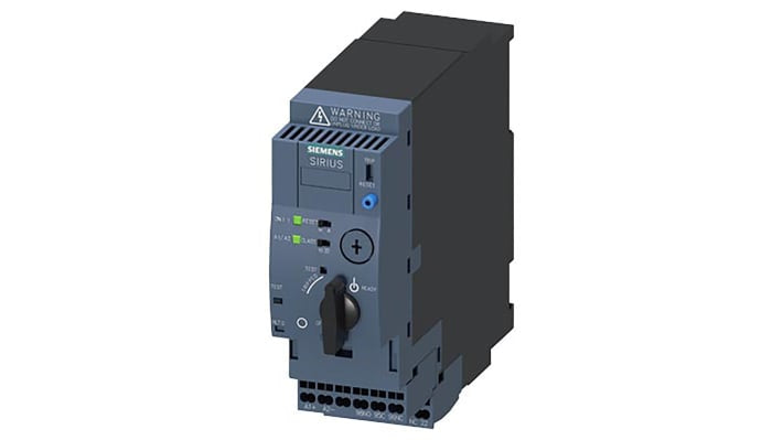 Starter DOL Siemens 3RA6120-2DP33 per motori, 7,5 kW, 12 A, montaggio su guida DIN, dimensioni 165x137,5x45 mm.