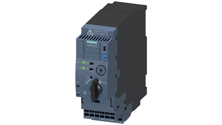 Starter DOL Siemens 3RA6120-2DP33 per motori, 7,5 kW, 12 A, montaggio su guida DIN, dimensioni 165x137,5x45 mm.