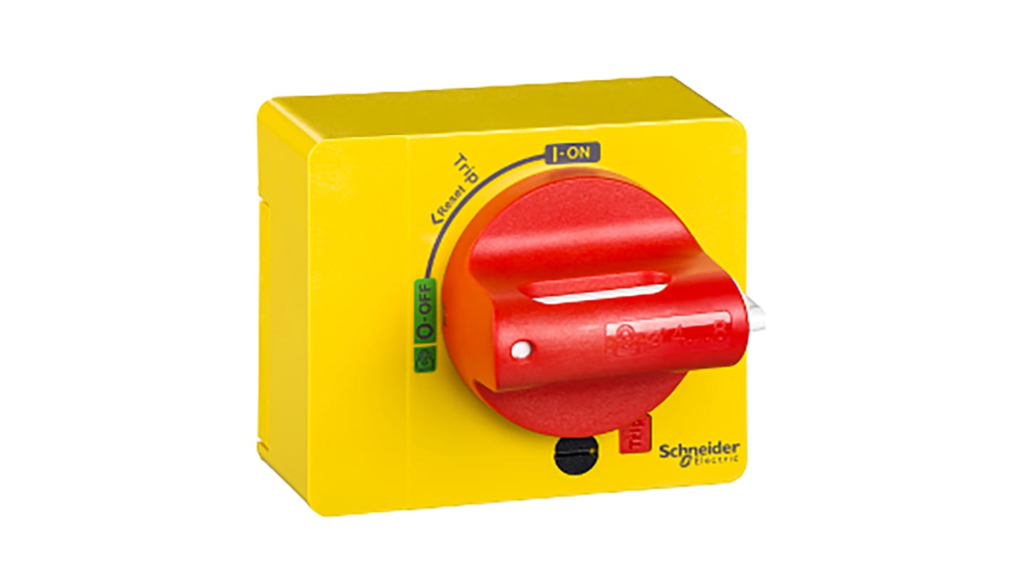 Interruttore automatico MCCB Fisso Schneider Electric, corrente nominale 16-160A, montaggio fisso, manopola rossa.