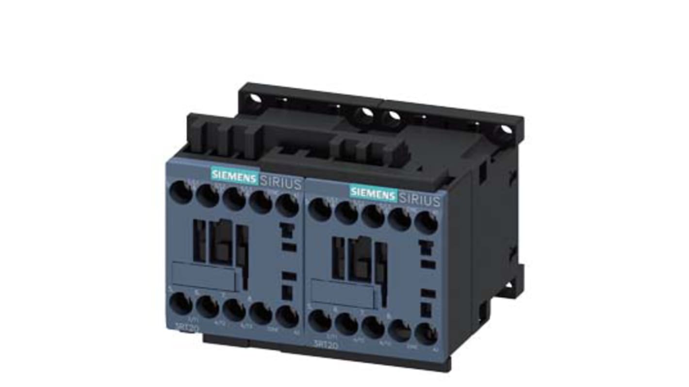 Contattore reversibile Siemens 3RA2315-8XB30-1AP0, 3 poli, 10 A, bobina 230 V c.a., montaggio a vite, dimensioni 68x90x73 mm.