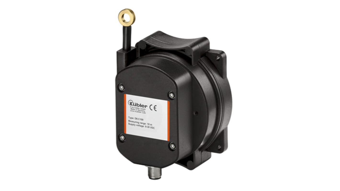 Encoder a filo Kübler D8.C100.0500.RC11.1200, uscita Relè, IP67, alimentazione 9-30 V c.c., risoluzione 14 bit, dimensioni 108x98x68.4 mm.