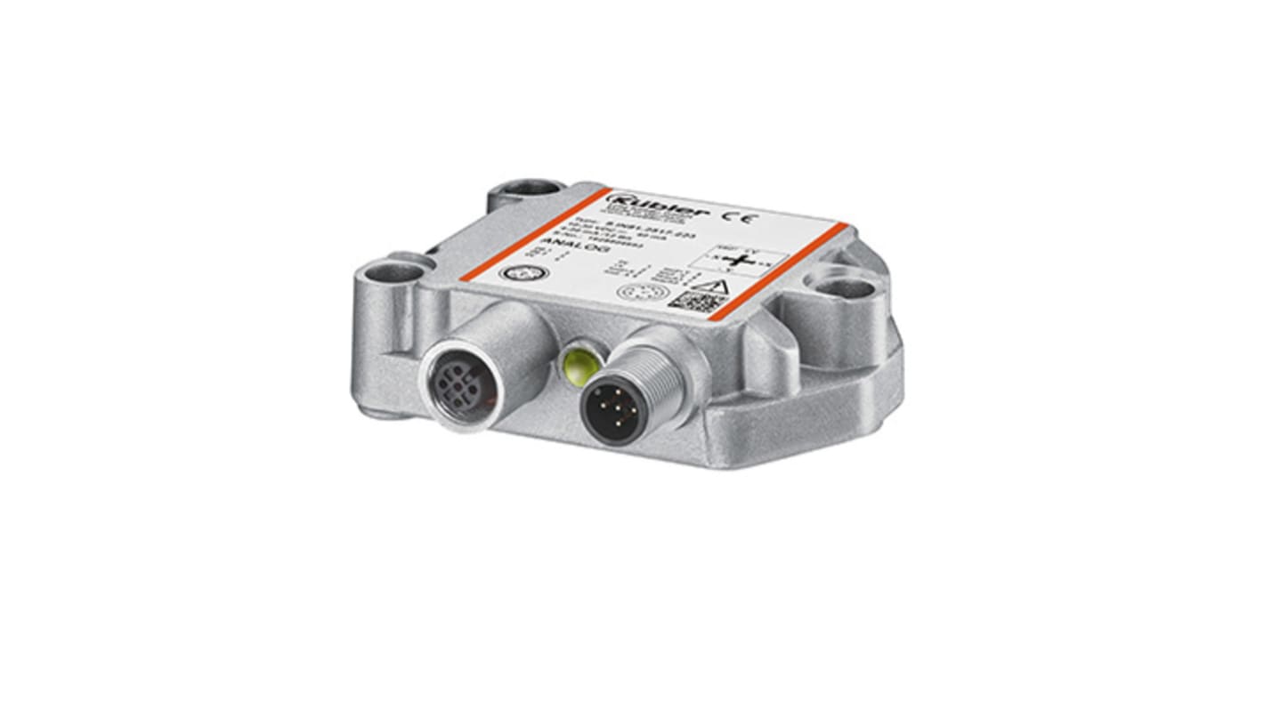 Sensore di inclinazione Kübler 8.IN81.1711.121 in alluminio, IP67/IP69K, alimentazione 10-30 V c.c., dimensioni 80 x 60 x 23 mm.