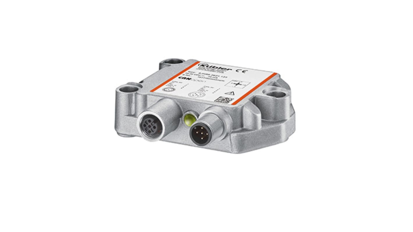 Sensore di inclinazione Kübler 8.IN88.1721.123 in alluminio, IP67/IP69K, alimentazione 10-30 V c.c., dimensioni 80 x 60 x 23 mm.