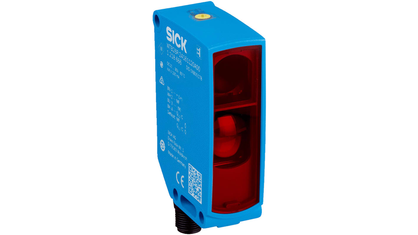 Sensore fotoelettrico Sick WTB26P-24161120A00, rettangolare, rilevamento 10 mm a 1,6 m, montaggio a pannello, IP66/IP67.