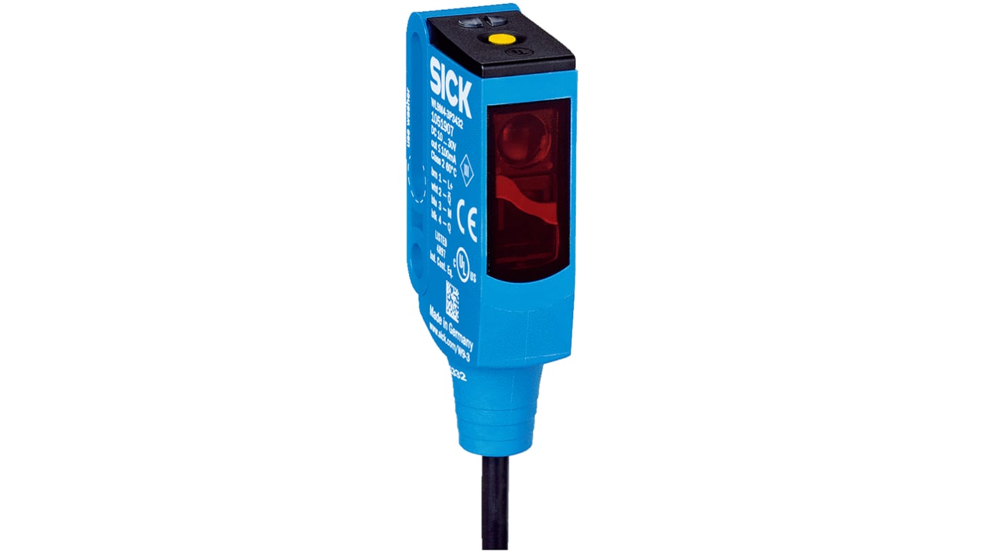 Sensore fotoelettrico rettangolare Sick WL9M4-3P1132 a retroriflessione, rilevamento fino a 5 m, montaggio a pannello, grado di protezione IP66/IP67/IP69K.