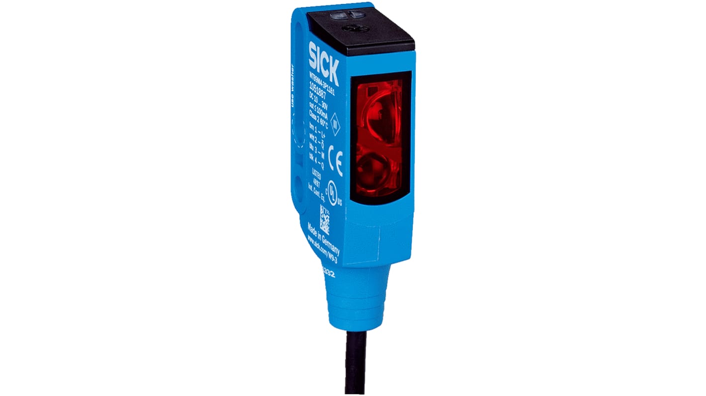 Sensore fotoelettrico rettangolare Sick WTB9M4-3P1161, rilevamento 20-350 mm, uscita PNP, montaggio a pannello, grado di protezione IP66/IP67/IP69K.