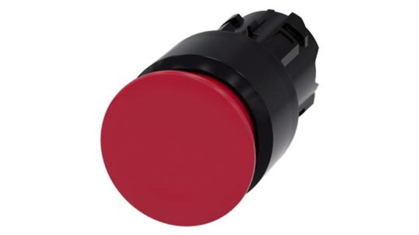 Attuatore pulsante Siemens 3SU1000-1AA20-0AA0, rotondo, diametro foro 22 mm, rosso, protezione IP66/IP67/IP69K.