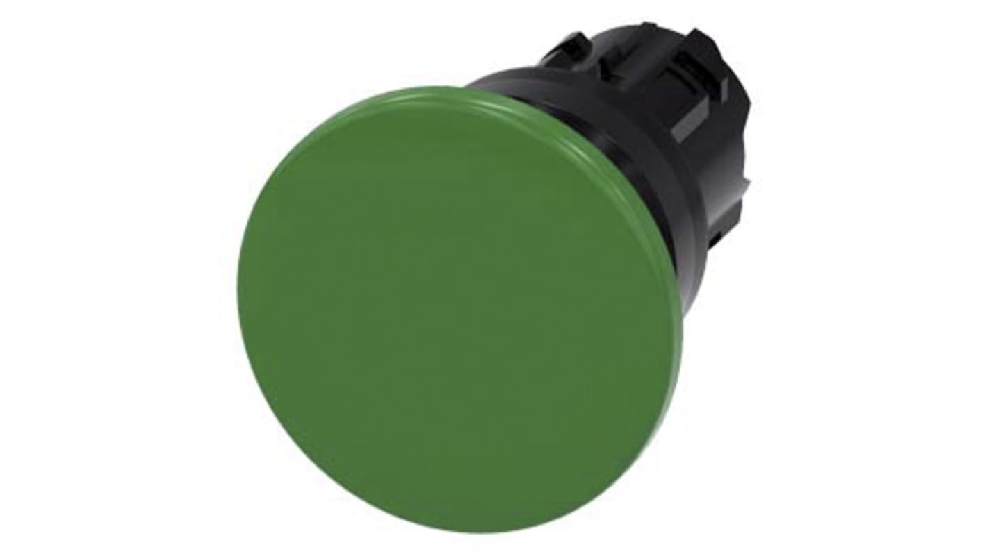 Attuatore pulsante instabile Siemens 3SU1000-1BD40-0AA0, rotondo verde, diametro 40 mm, protezione IP66/IP67/IP69K.