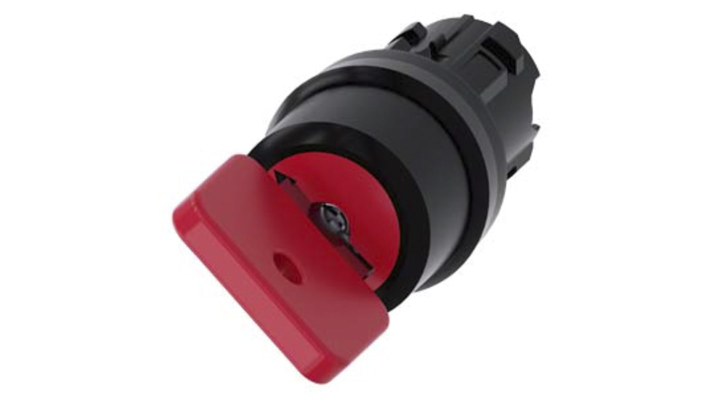Testa selettore Siemens 3SU1000-4FF11-0AA0, interruttore a chiave rotondo rosso, 22 mm, 2 posizioni O-I, protezione IP66.