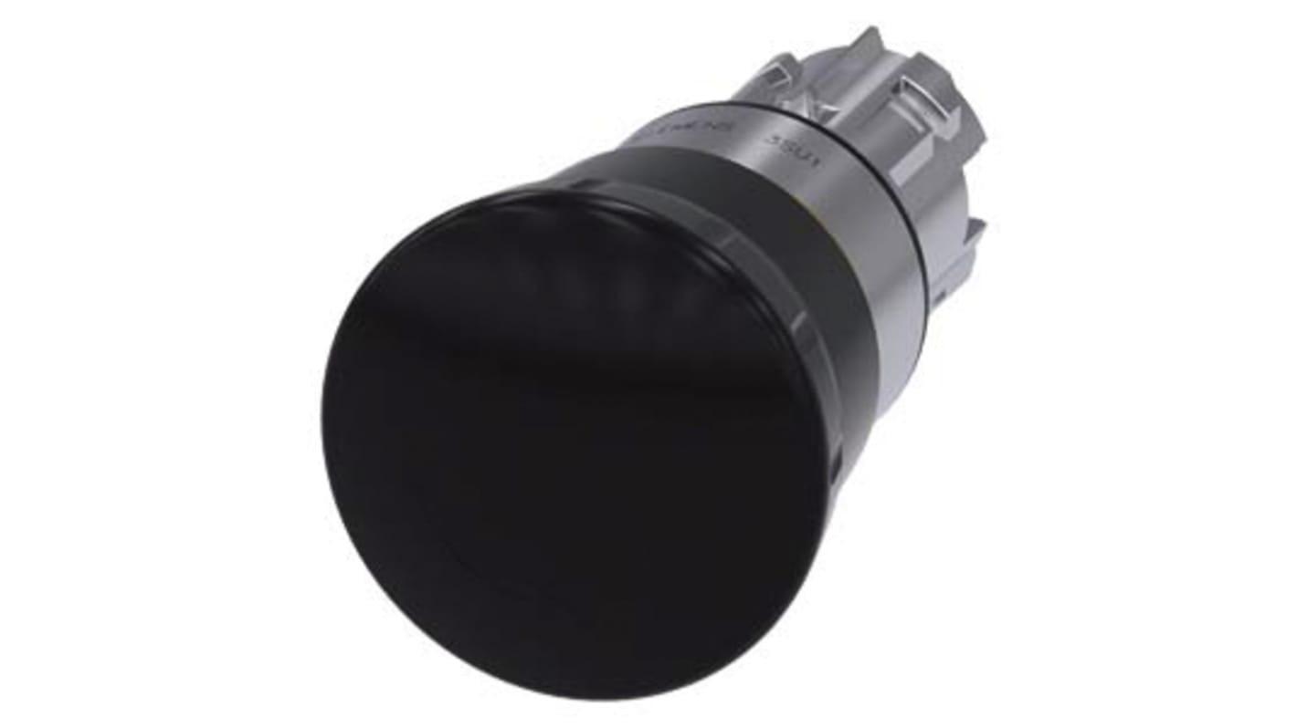Attuatore pulsante Siemens 3SU1, rotondo, diametro 40 mm, in metallo nero, montaggio ad aggancio, protezione IP66/IP67/IP69K.
