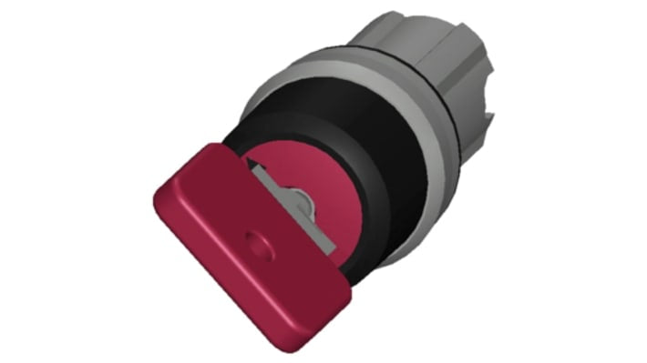 Testa selettore Siemens 3SU1, interruttore a chiave rotondo in metallo, rosso, con 2 posizioni e protezione IP66.