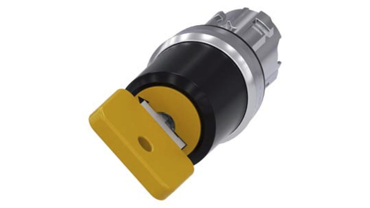 Testa selettore Siemens 3SU1, interruttore a chiave rotondo in metallo, 2 posizioni, protezione IP66, temperatura -25/+70°C.