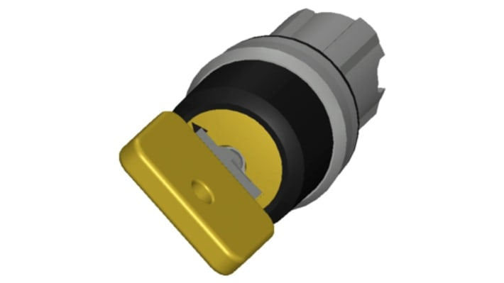 Testa selettore Siemens 3SU1, interruttore a chiave rotondo in metallo, 2 posizioni, protezione IP66, temperatura -25/+70°C.