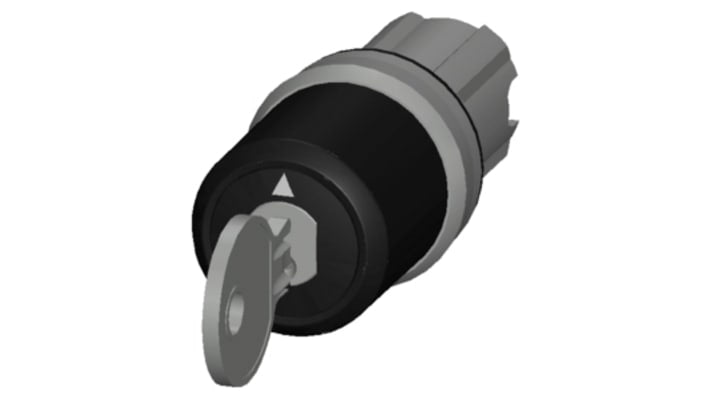 Testa selettore Siemens 3SU1050-5BN01-0AA0, interruttore a chiave rotondo in metallo, 3 posizioni, protezione IP66.