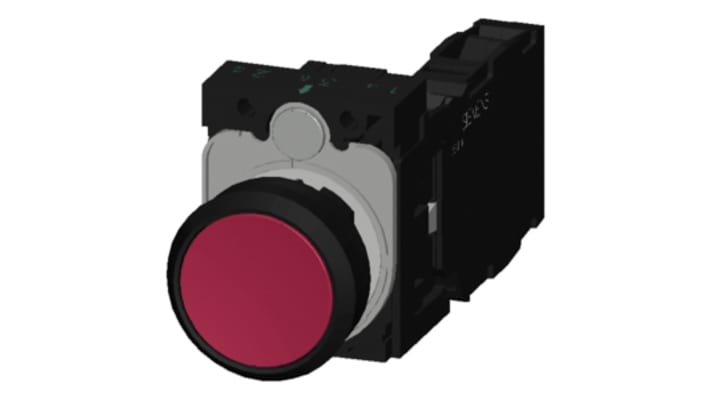 Pulsante Siemens rotondo SPDT montaggio a pannello, diametro 22 mm, colore rosso, contatto momentaneo, 1 NA + 1 NC.