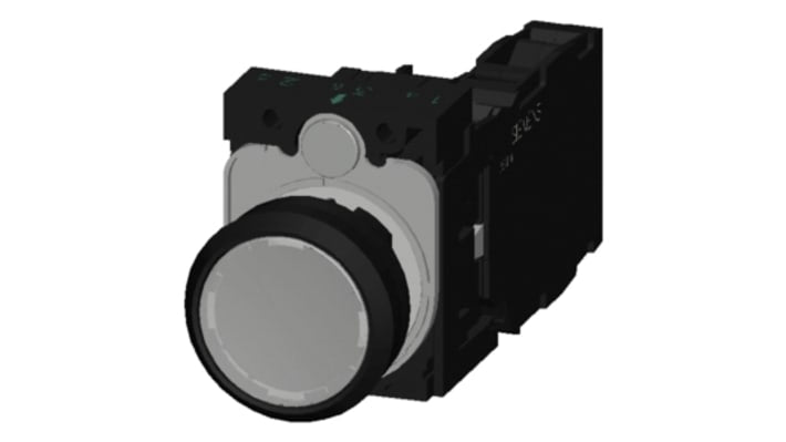 Pulsante SPDT luminoso Siemens, montaggio a pannello, diametro 22 mm, contatto momentaneo, 24 V, materiale plastico.
