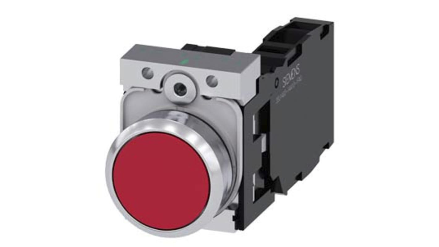 Pulsante Siemens SPDT rotondo, montaggio a pannello, diametro 22 mm, colore rosso, contatto momentaneo, 1 NA + 1 NC.