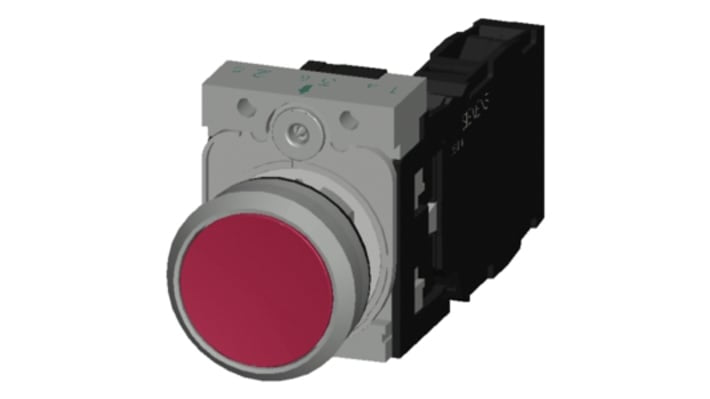 Pulsante Siemens SPDT rotondo, montaggio a pannello, diametro 22 mm, colore rosso, contatto momentaneo, 1 NA + 1 NC.