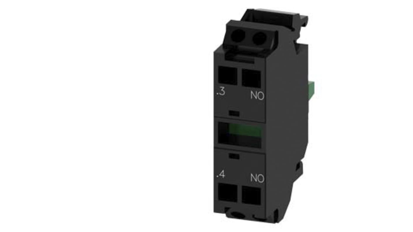 Blocco contatti a morsetto a gabbia Siemens 3SU1400-1AA10-3LA0, 1 contatto NA, tensione 5-500 V, corrente 10 A, montaggio su piastra.