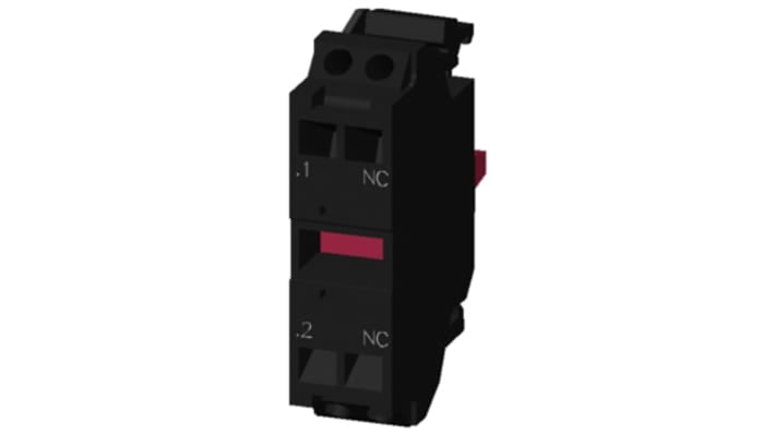 Blocco contatti NC Siemens 3SU1400-1AA10-3MA0, 1 contatto, tensione 5-500 V, corrente 10 A, montaggio su piastra frontale.