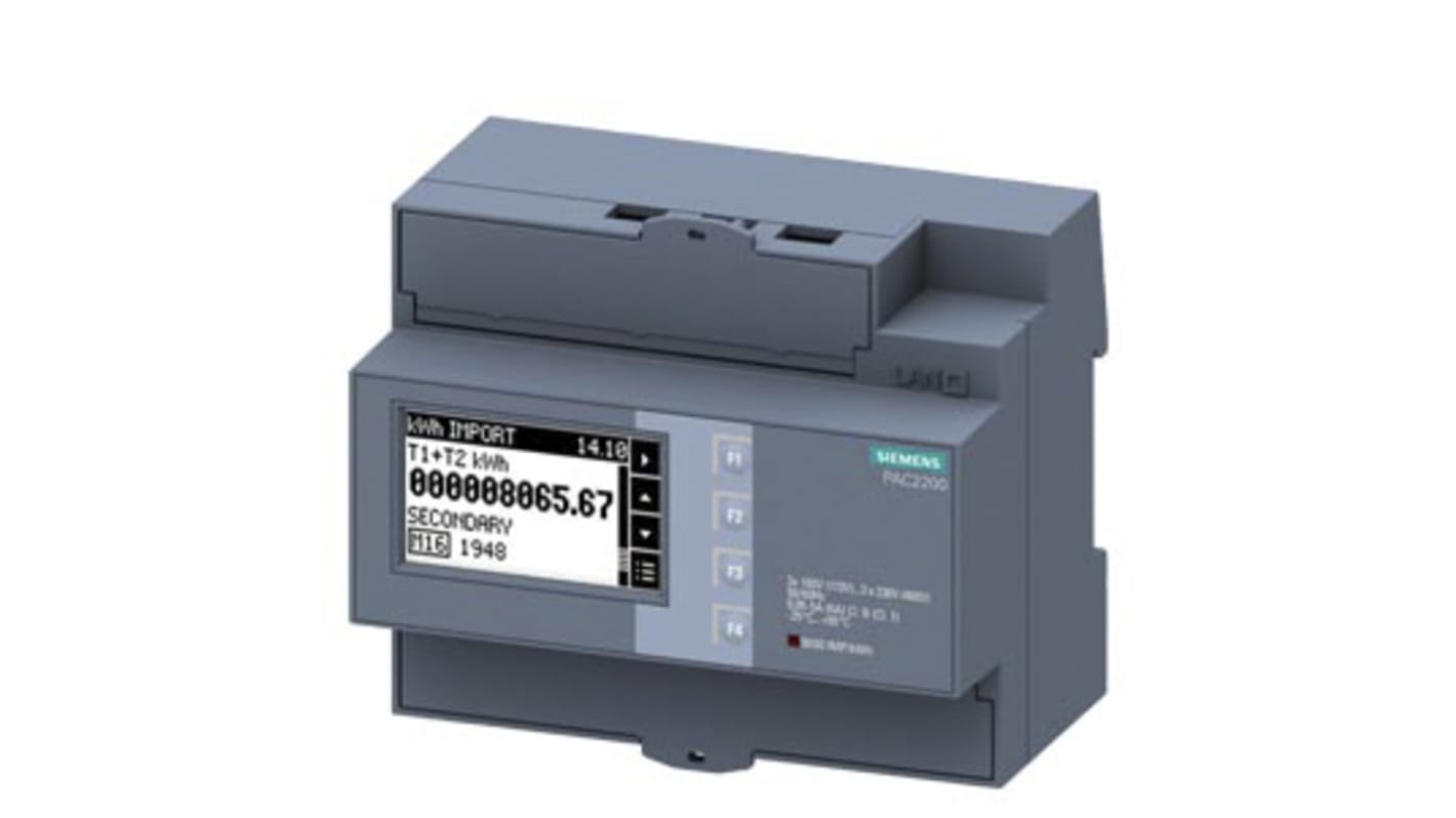 Contatore di energia Siemens 7KM2200-2EA30-1GA1, digitale, 3 fasi, montaggio su guida DIN, display LCD, intervallo 46-400 V.