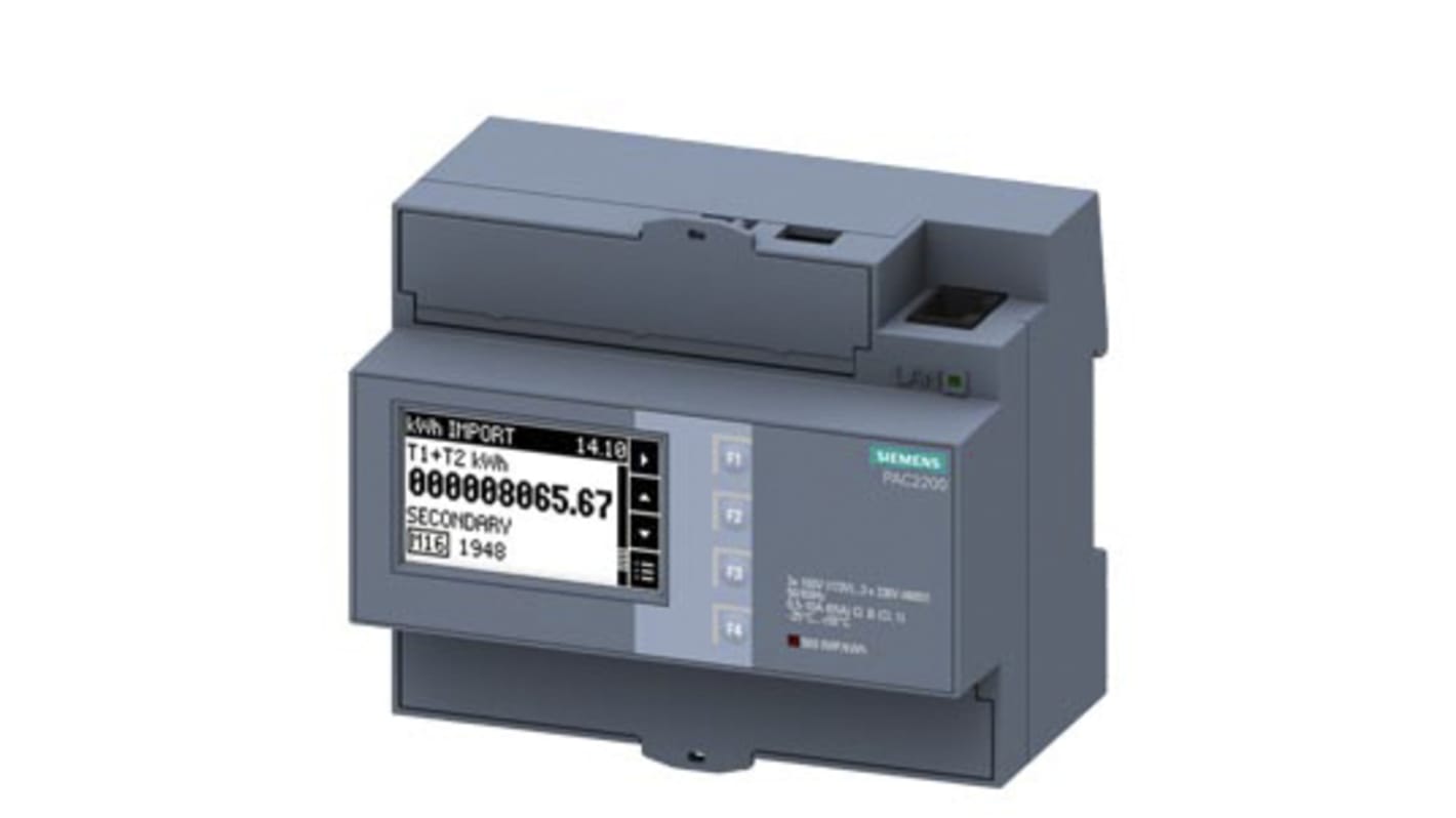 Contatore di energia Siemens 7KM2200-2EA40-1JA1, modello SENTRON PAC2200, montaggio su guida DIN, misurazione 46-400 V ca.