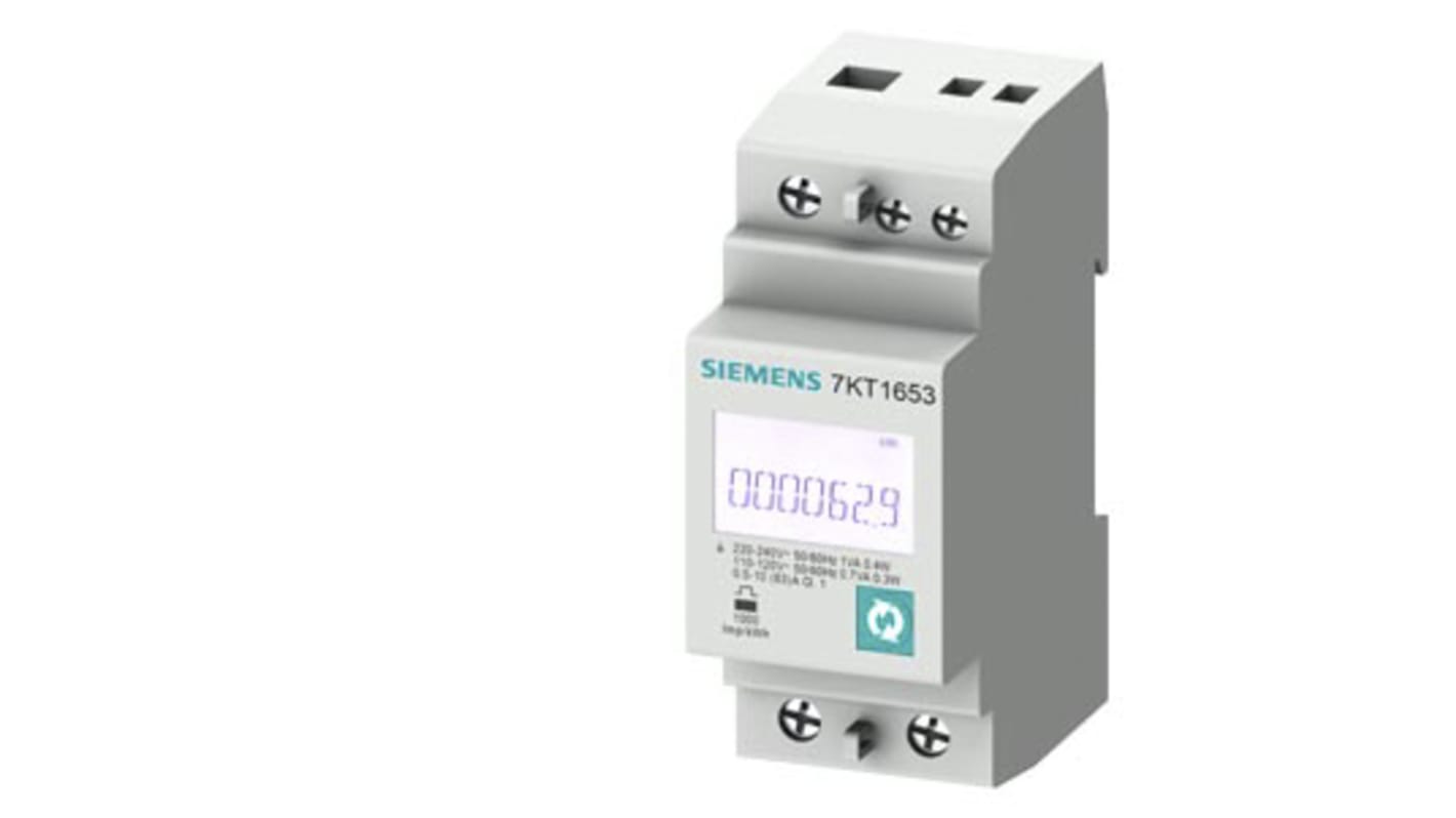 Contatore di energia Siemens 7KT1656 SENTRON PAC1600 monofase, display LCD, tensione 230 V, corrente max 65 A, misurazione digitale.