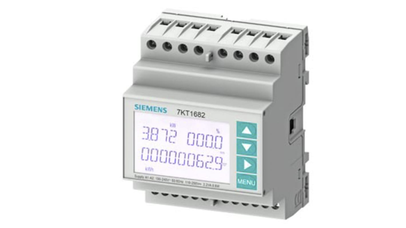 Contatore di energia Siemens 7KT1681 SENTRON PAC1600 trifase, display LCD, tensione 400 V, corrente massima 5 A.