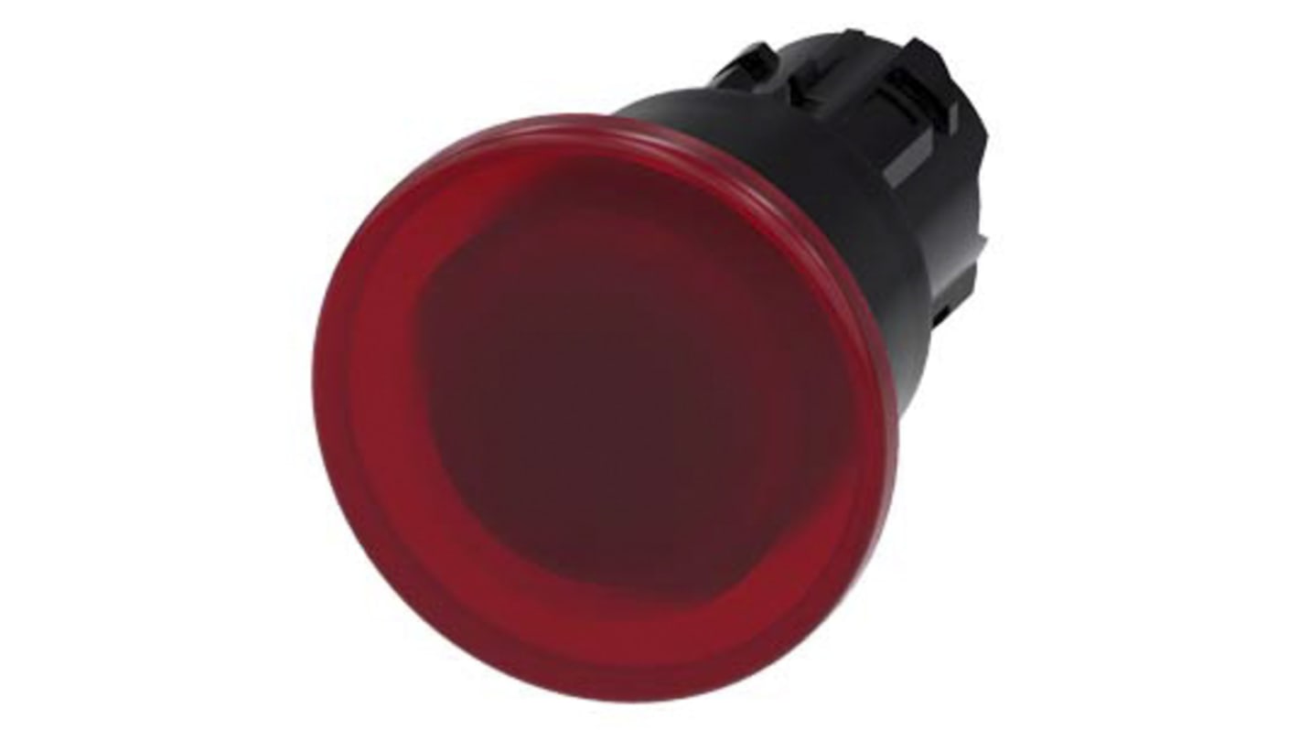 Pulsante a fungo illuminato Siemens 3SU1001-1BA20-0AA0, corpo rosso 22mm. Certificato CE, CSA, UL. Resistente, ideale per fabbriche e centrali elettriche.
