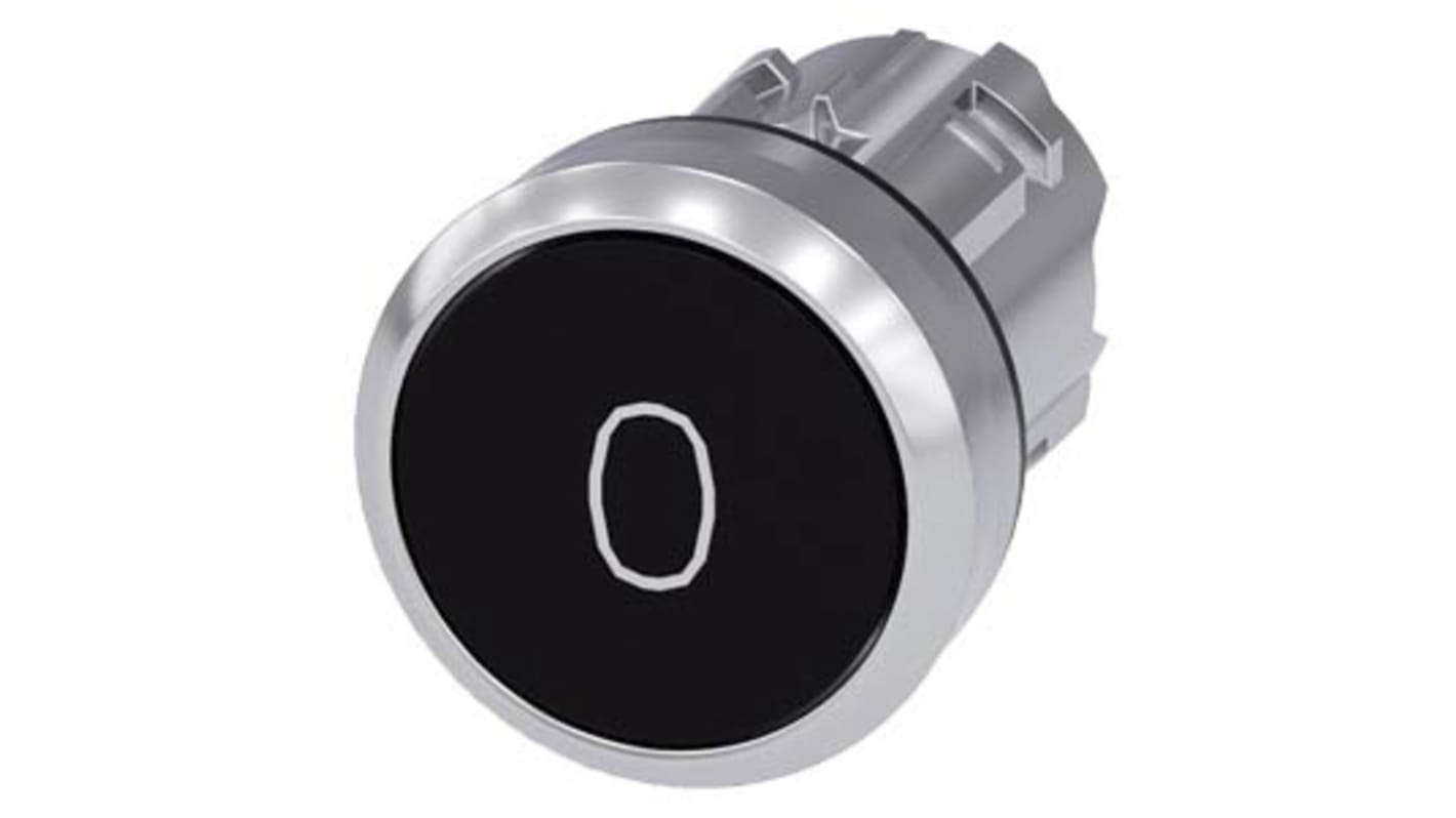 Pulsante instabile Siemens SIRIUS ACT, rotondo, 22 mm, metallo lucido nero, contatto momentaneo, protezione IP66/IP67/IP69K.