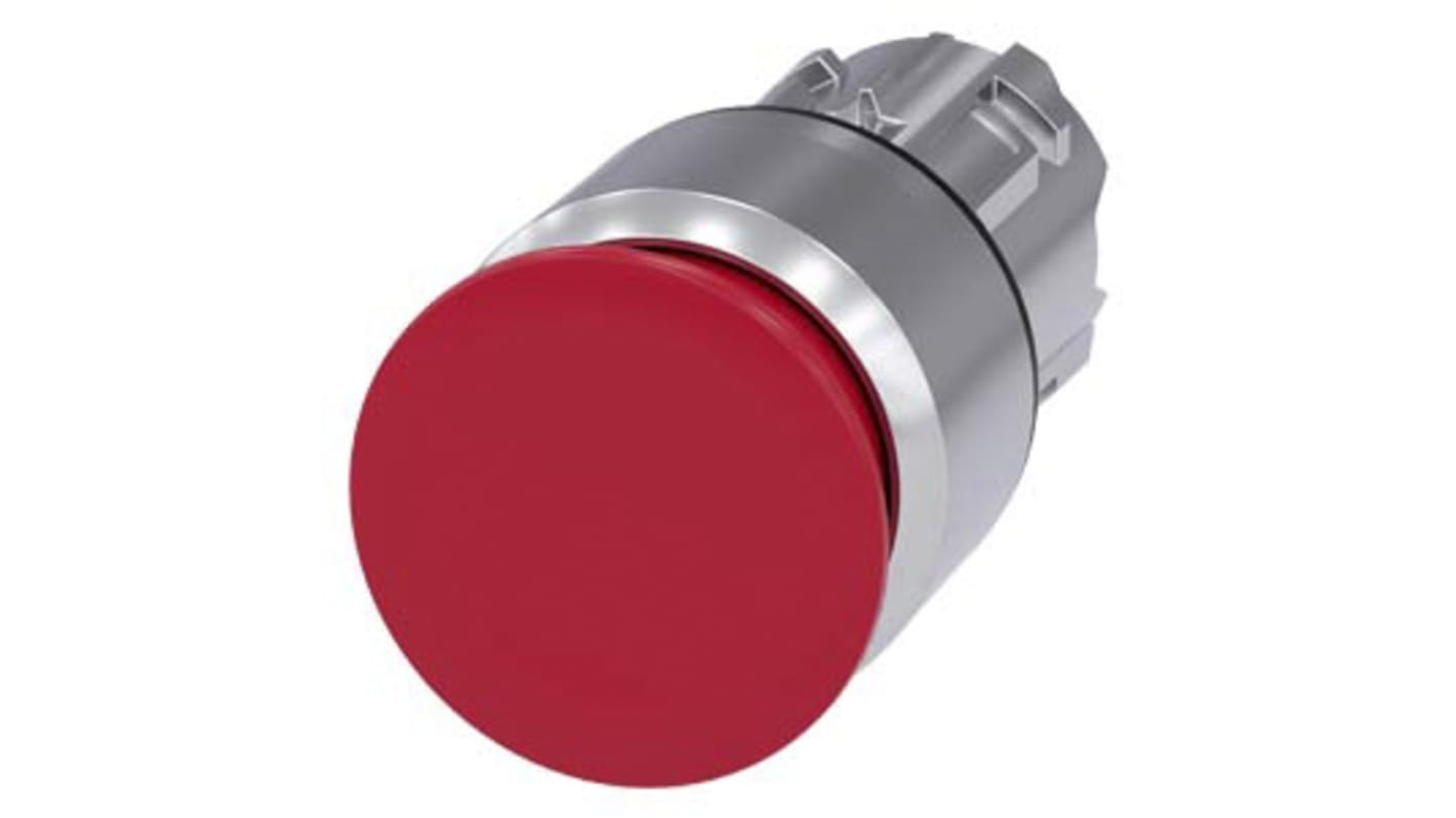 Pulsante a fungo rotondo Siemens SIRIUS ACT, diametro 22 mm, rosso, metallo lucido, protezione IP66/IP67/IP69K.
