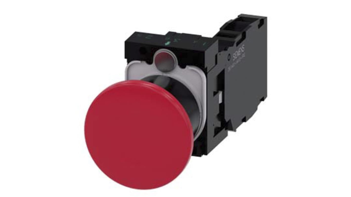 Pulsante SPST Siemens 3SU1100-1BA20-1FA0, rosso, diametro 22 mm, montaggio su telaio, contatto 1-NC, IP66.