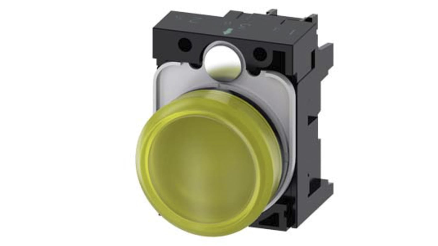 Indicatore LED Siemens SIRIUS ACT, montaggio a pannello, diametro foro 22 mm, tensione 110 V c.a., luce gialla, corpo in plastica.