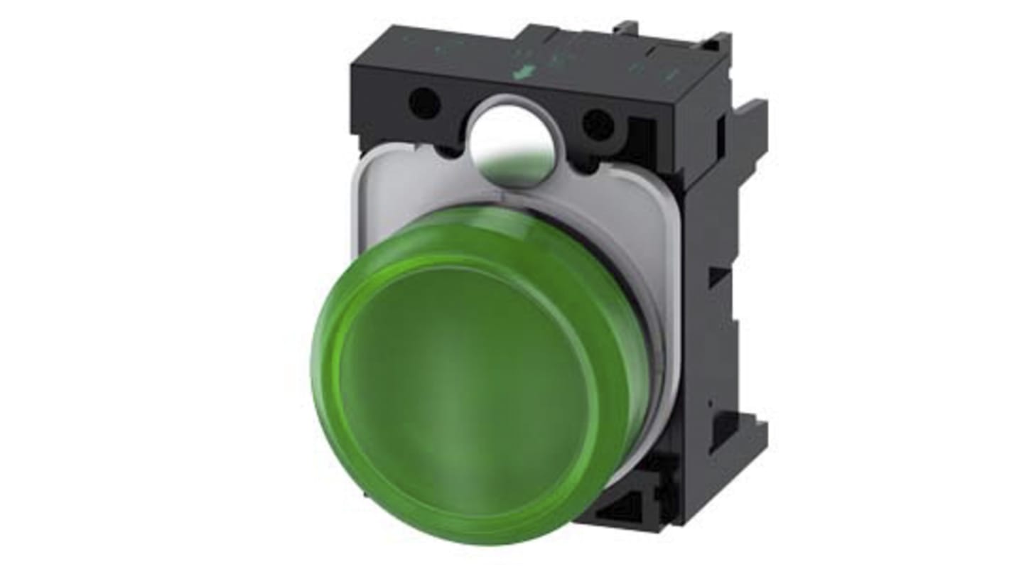 Indicatore LED Siemens SIRIUS ACT, montaggio a pannello, diametro foro 22 mm, luce verde, tensione 110 V c.a.