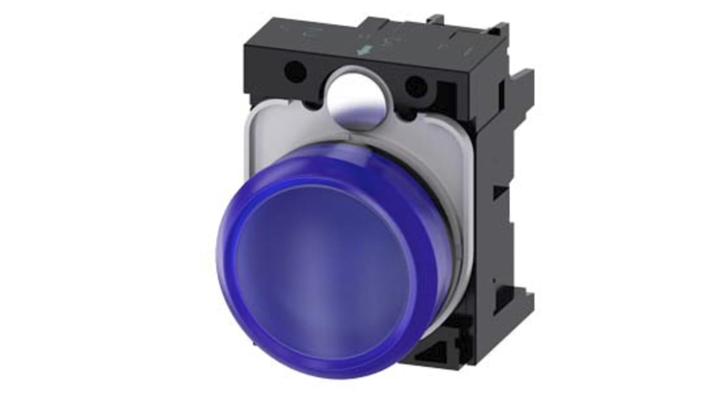 Indicatore LED Siemens SIRIUS ACT, montaggio a pannello, diametro foro 22 mm, tensione 230 V, spia blu, corpo in plastica.