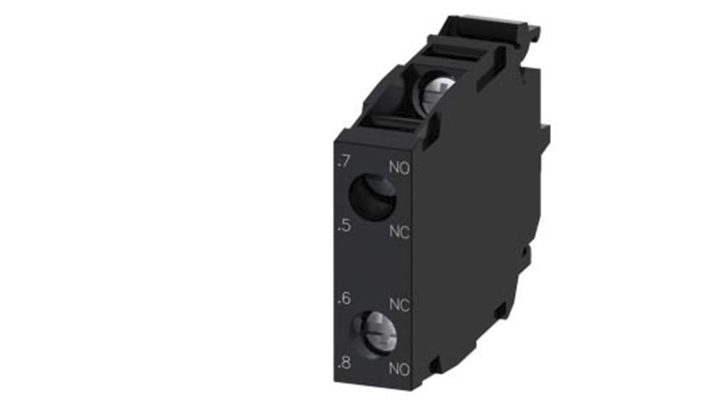 Blocco contatti Siemens 3SU1400-1AA10-1RA0, SPDT, 1 NA e 1 NC, montaggio su piastra, 500 V, 10 A.