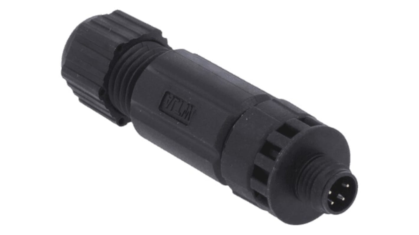 Connettore circolare maschio M8 Amphenol Industrial, 4 poli, montaggio su cavo, protezione IP67, corrente 3.0A.