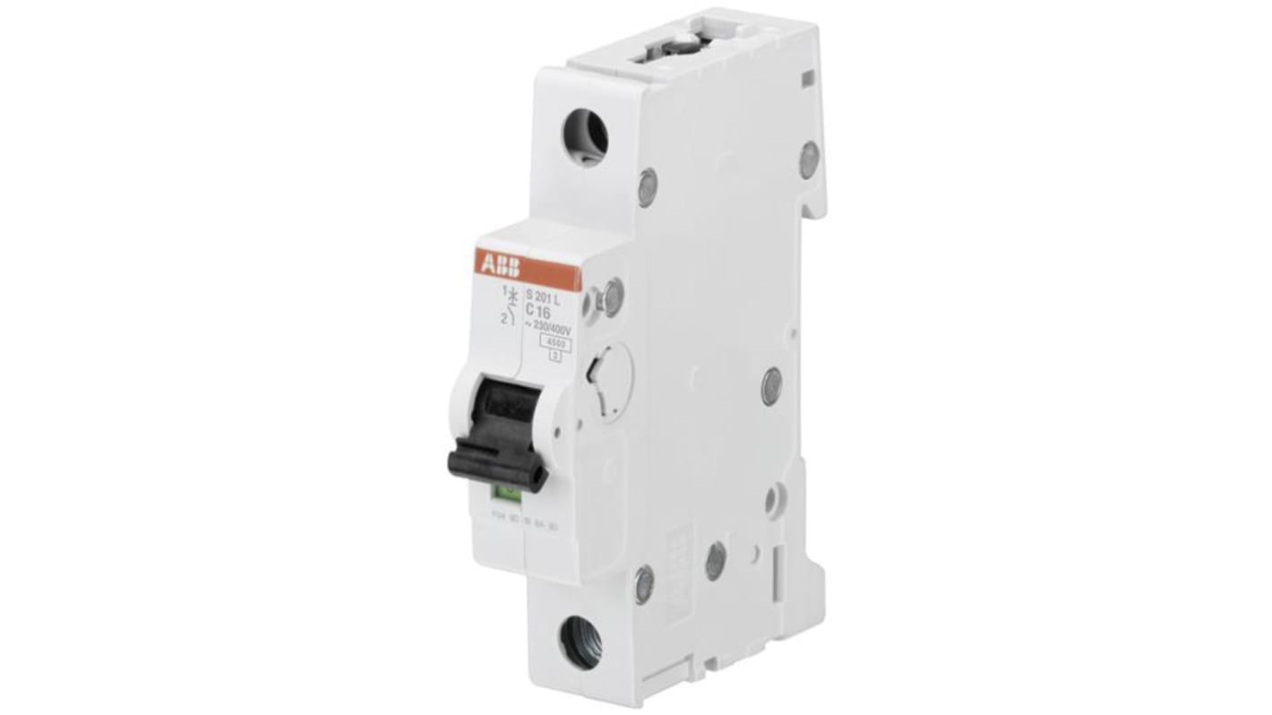 Interruttore magnetotermico ABB S201L-C10, 1P 10A, 400V, montaggio su guida DIN, dimensioni 69x88x17.5mm, Tipo C.
