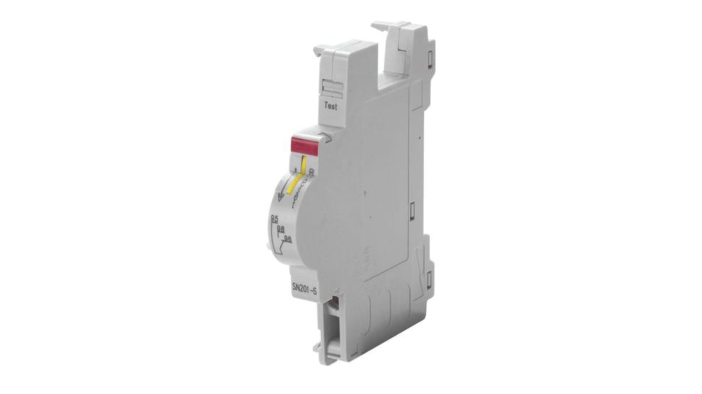 Contatto ausiliario ABB 470900, serie SN201, per montaggio su guida DIN, indica le posizioni di contatto dopo sovracorrente.