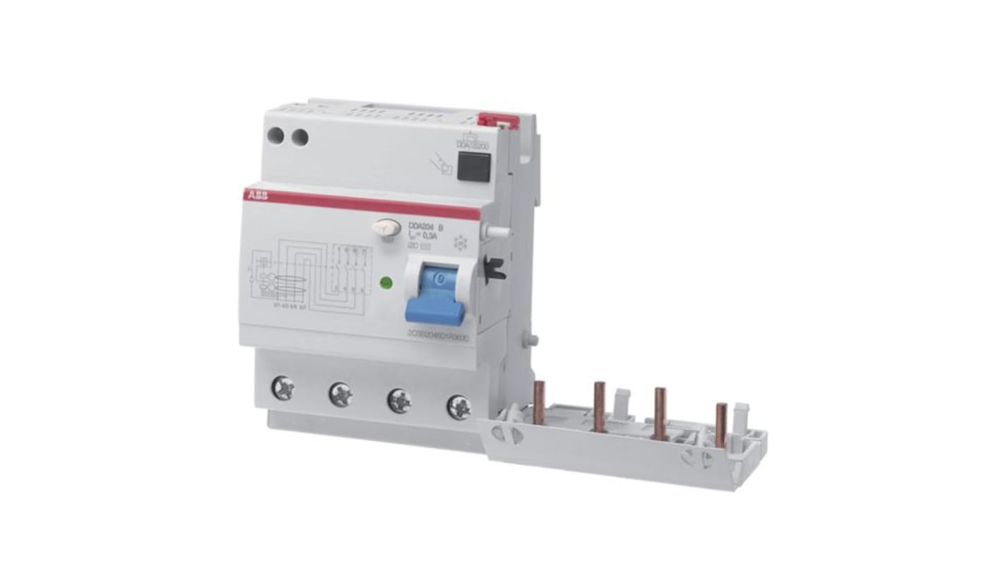 Interruttore differenziale ABB 452367, RCD DDA200 Tipo B, 4 poli, 40A, montaggio su guida DIN, dimensioni 140mm x 69mm x 93mm.