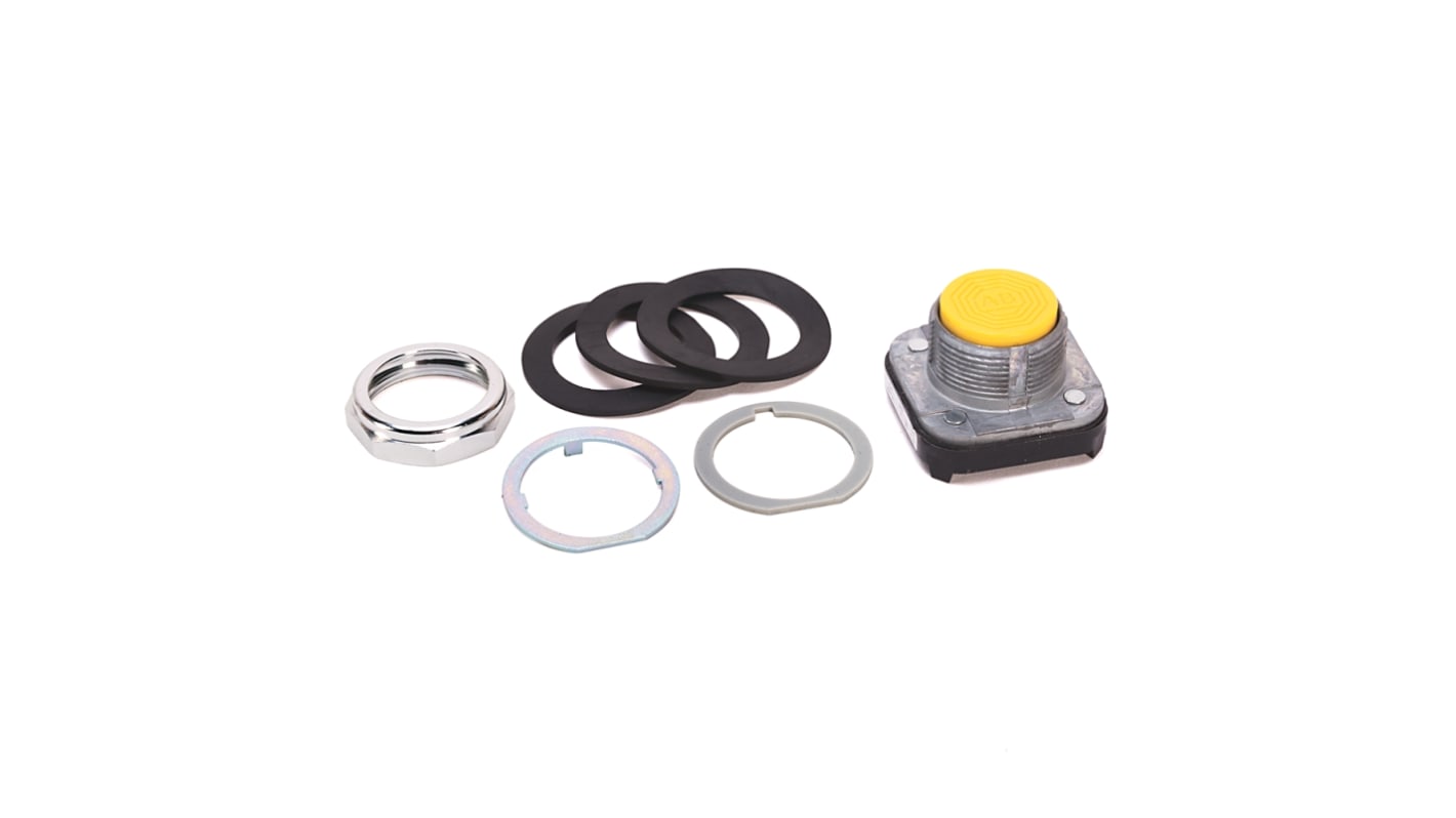 Attuatore pulsante rotondo Allen Bradley 800TA9, diametro foro 30 mm, giallo, metallo, protezione IP65, non illuminato.