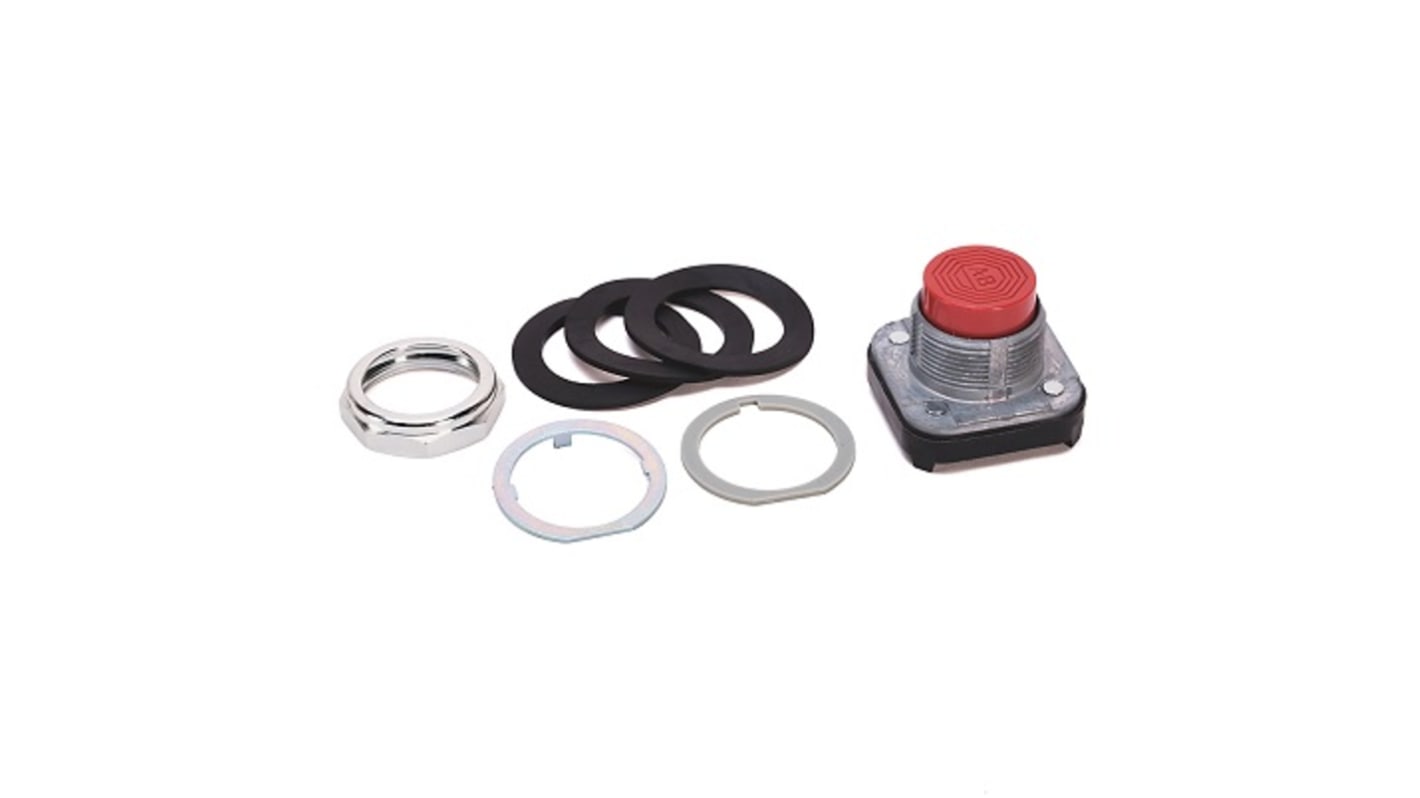 Attuatore pulsante instabile Allen Bradley 800T-B6, rosso, diametro foro 30 mm, grado di protezione IP65, testa estesa.