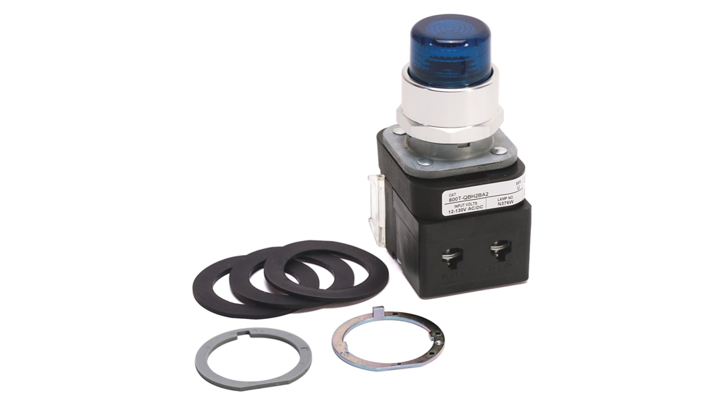 Attuatore pulsante instabile Allen Bradley 800T-QBH2B, blu, diametro foro 30,5 mm, contatto illuminato, IP67/IP69K.