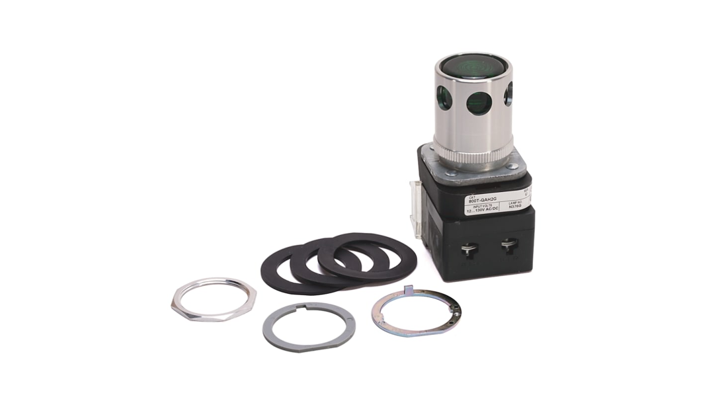 Allen Bradley 800T-QAH2G, attuatore pulsante instabile con testa illuminata verde, diametro foro 30 mm, protezione IP67/IP69K.