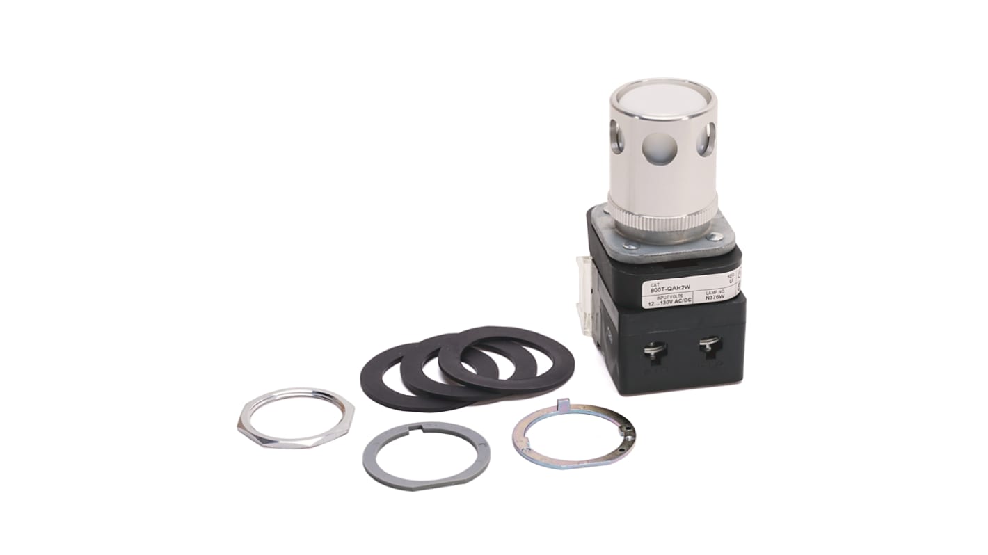 Attuatore pulsante instabile Allen Bradley 800T-QAH2W, diametro 30 mm, illuminato, protezione IP67/IP69K, tensione 12-130V AC/DC.