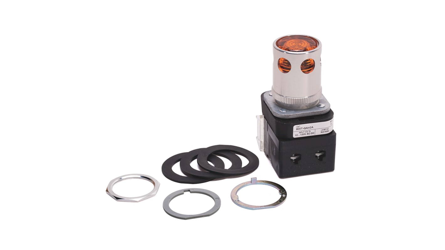 Attuatore pulsante instabile Allen Bradley 800T-QAH2A, diametro foro 30 mm, colore ambra, illuminato, protezione IP67/IP69K.